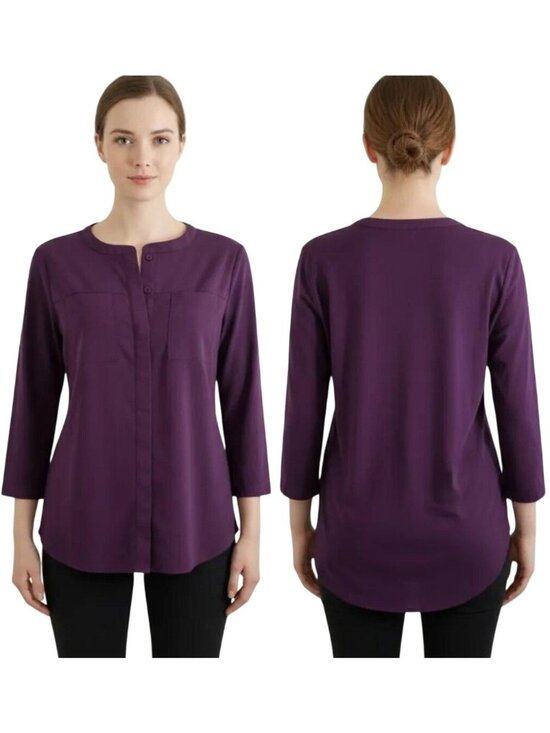 Van Heusen Tops - Van Heusen Women's Purple Button-Front Pockets‎ Tunic Shirt Blouse Size Medium